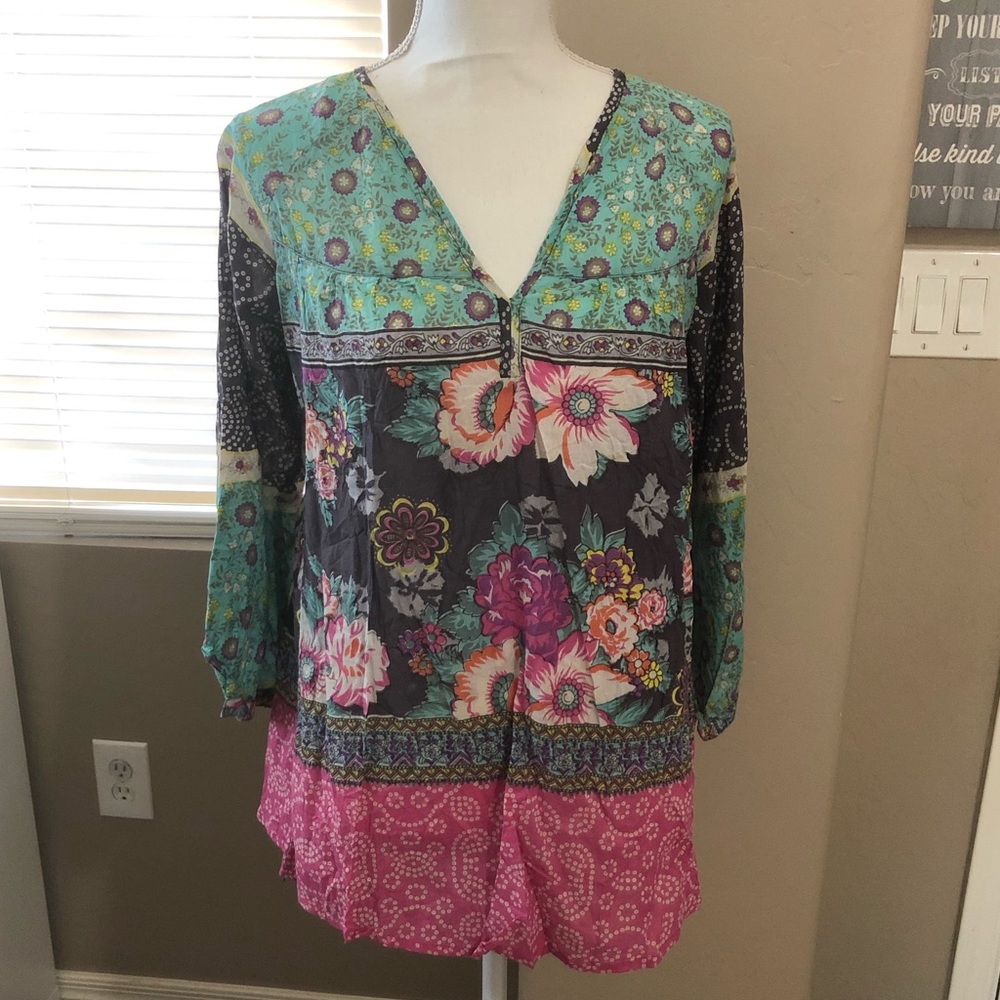 Amiani 100% Cotton Boho Floral Print Tunic Size M
